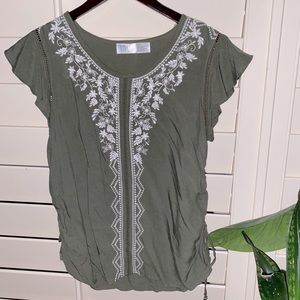 olive green top with lace